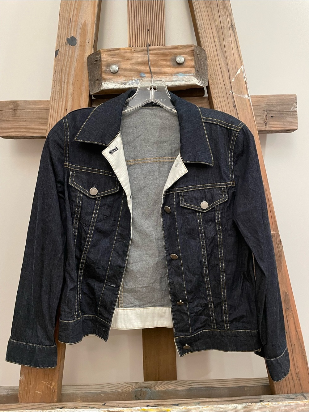 Theory Black Denim Jacket with Gray Interior Trim